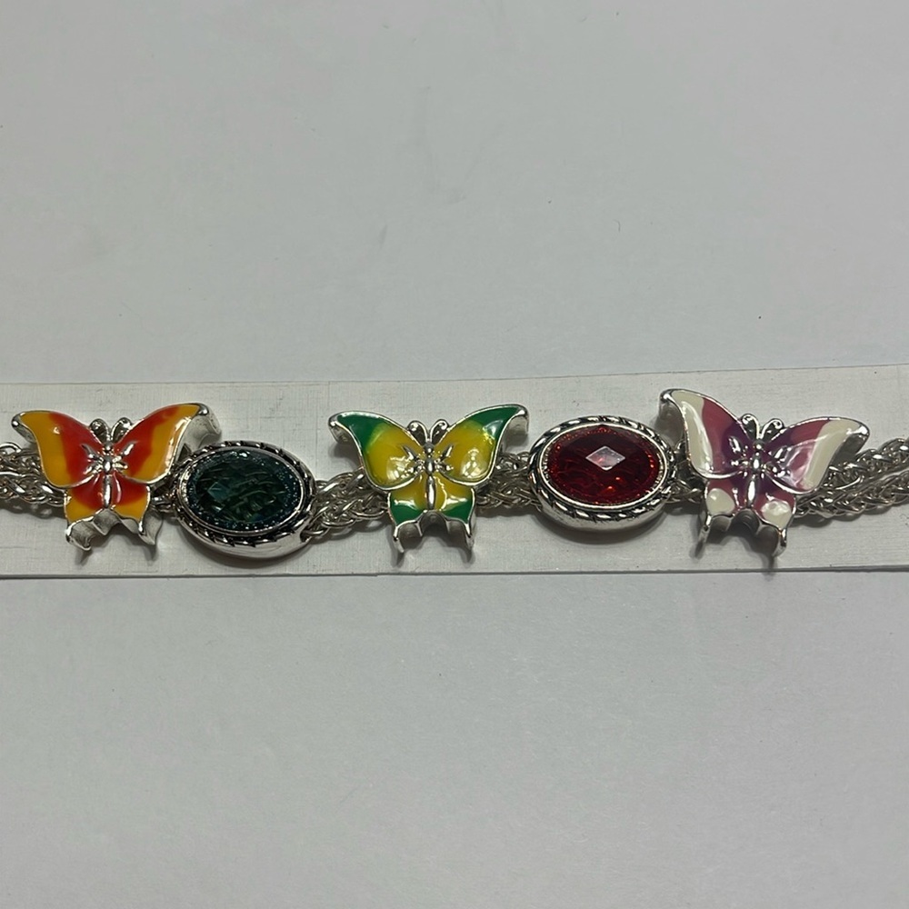 Butterfly and Rhinestone Bracelet 7.25” to 8”